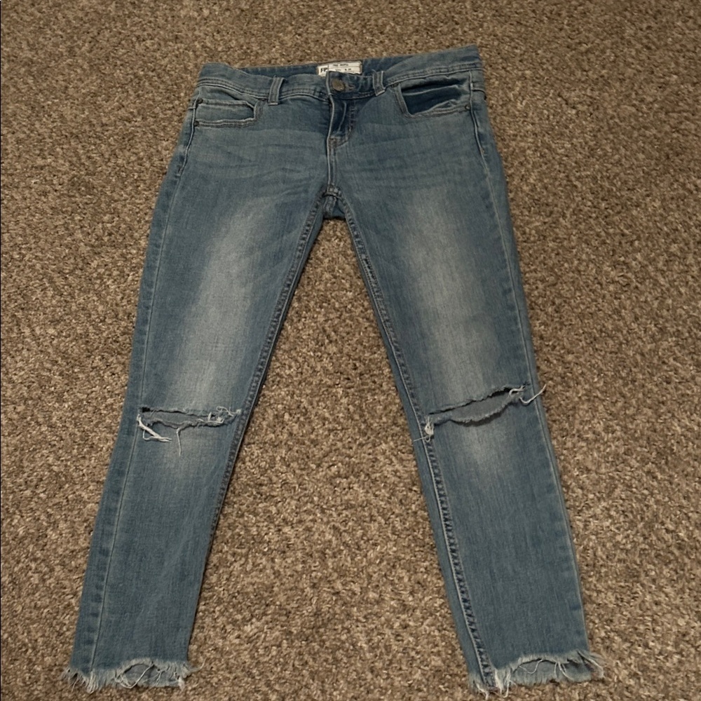 Free People Distressed Skinny Jeans in Light Blue